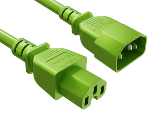 2FT 14AWG C15 to C14 Extension Power Cord, UL SJT, 105°C, 15A/250V, Green, UL & cUL listed, for connecting network hardware or high-temperature equipment to PDUs or UPSs with C14 inlets.