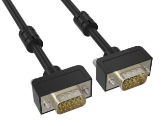 10ft Slim SVGA Male to Male Monitor Cable, black color, with ferrite core and HD15 connectors for high-quality display connections in tight spaces.